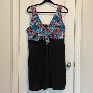 Swimsuits for All Size 24 Tie-Front V-Neck Swim Dress Multicolored Like NEW